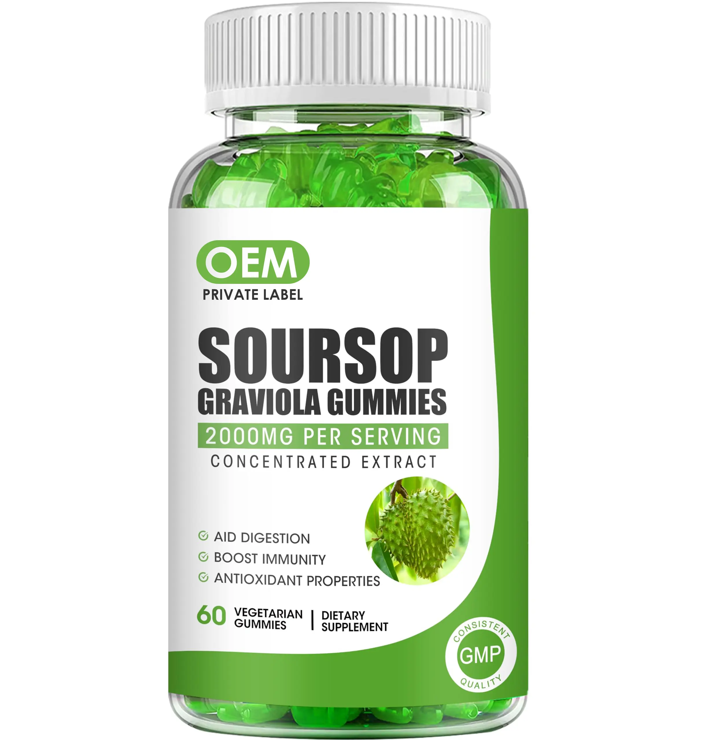 Bio-Soursop Graviola Gummibärchen Soursop-Blätter Extrakt Nahrungsergänzungsmittel bio-Anti-Oxidations-Graviola-Blad für Atmungserleichterung