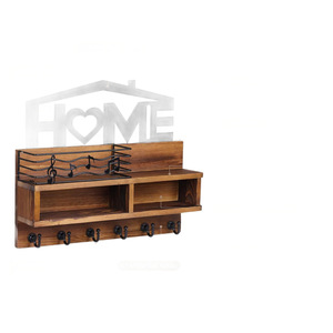 Wooden Wall-Mounted Key Rack Mail Organizer With <b>Hooks</b> And <b>Shelf</b> For Home Entryway Storage - Product Image 5