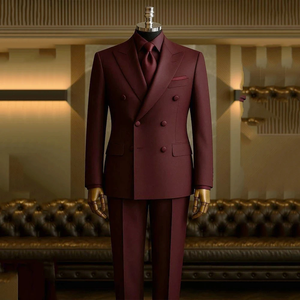 Abiti da <span class=keywords><strong>Uomo</strong></span> <span class=keywords><strong>Bordeaux</strong></span> Doppiopetto 2 Pezzi per Matrimonio, Cerimonia, Festa, Elegante Abito da Cerimonia, Casual Business, Smoking su Misura - Product Image 1