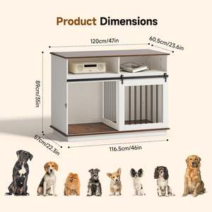 Kandang hewan peliharaan dalam ruangan mewah putih furnitur rumah anjing besar pintu geser dapat digerakkan pembagi penyimpanan laci kandang anjing kayu akhir kucing - Product Image 2