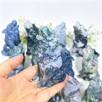 Figurine de loup hurlant en agate mousse naturelle, sculptée à la main, sculpture de loup en cristal, pierre de guérison, statue animale, décoration d'intérieur, cadeau artisanal