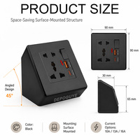 Prise murale d'angle noire encastrée avec ports USB A+C, prise de courant dissimulée pour armoire miroir, compatible UK US EU Schuko 10A, pour maison et bureau