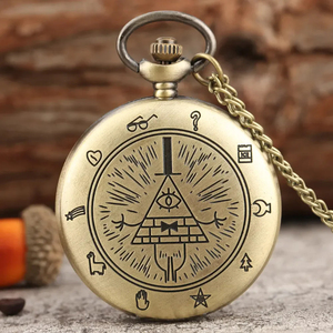 Collier pendentif moderne avec montre de poche à quartz, thème Diable à un œil, inspiré de Bill Cipher de Gravity Falls et de la pierre précieuse du temps de la série Strange Town - Product Image 3
