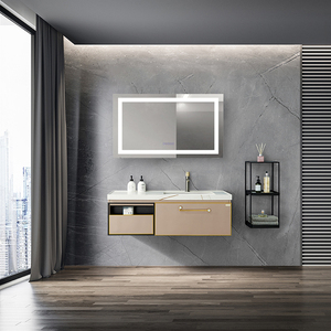 Mesa de tocador moderna sin marco, rectangular LED iluminado con espejo de maquillaje, tocador de pared ondulado, Salón inteligente IP44, pantalla táctil antivaho - Product Image 5