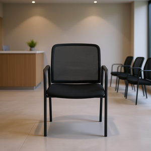 Silla de oficina de malla negra con estructura metálica y diseño ergonómico para salas de espera - Product Image 2