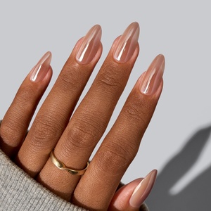 Uñas Postizas de Gel Suave Hechas a Mano, Almendradas Medianas, Marrón Cromado Liso, de Marca Privada, Venta al por Mayor a Granel - Product Image 1