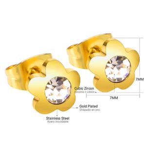 Pendientes de Cristal al por Mayor de China, Pendientes de Zirconia de Acero Inoxidable Chapados en Oro a Precio Económico para Niñas, Pendientes Lindos Estilo Coreano - Product Image 2