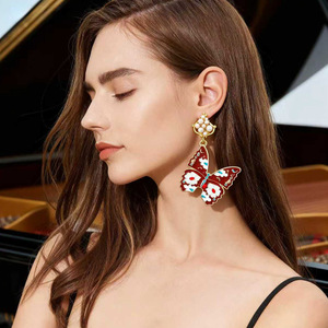 Orecchini a Perno con Grande Farfalla Colorata in Stile Etnico, Orecchini Pendenti con Farfalla e Fiore in Lega per Donne - Product Image 1