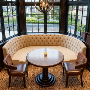 Ensemble de <span class=keywords><strong>table</strong></span> et de chaises rondes modernes en marbre, bois et cuir pour hôtel, restaurant, canapé, banquette, mobilier pour café, salon de thé - Product Image 3