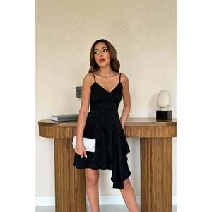 Vestido Negro Jacquard Asimétrico al por Mayor, Ropa Elegante para Mujer Profesional - Product Image 3