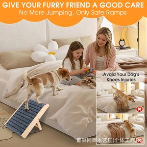 Rampa plegable de madera maciza para mascotas, antideslizante, con rayas, para gatos y perros, escalera para cama. - Product Image 3
