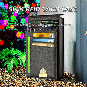 Porte-cartes de crédit tendance en cuir véritable avec blocage RFID, portefeuille compact et fin pour femmes et hommes avec anneau en D - Product Image 2