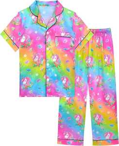 Ropa de dormir transpirable para niños, conjunto de pijamas de noche de dibujos animados para niñas, venta al por mayor, ropa de dormir de unicornio arcoíris de verano personalizada 2025 - Product Image 5