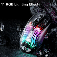 AULA SC630 Souris de jeu RVB sans fil tri-mode 4000 DPI avec 11 modes d'éclairage transparents et base de charge