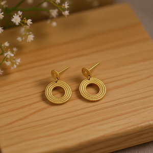 Orecchini Pendenti Rotondi Vintage Light Z in Acciaio Inossidabile Placcato Oro, Gioielli da Donna alla Moda in Stile Geometrico - Product Image 3