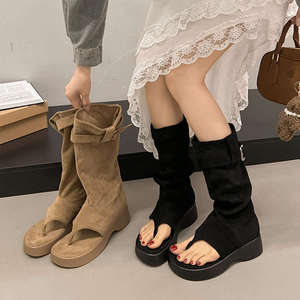 Pantalones cortos de mezclilla estilo western para mujer, con clip en la pierna, a la moda, novedad 2025, con suela gruesa y aumento de altura, Maillard Toe26 - Product Image 1