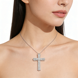 CUSTOM SILVER 10K/14K/18K GOLD PLATED LAB GROWN CVD DIAMOND CLASSIC ENGAGEMENT <b>GIFT</b> SWEATER CHAIN NECKLACE CROSS PENDANT - Product Image 6