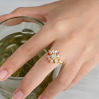 Nouveau design plaqué or 18 carats bague rotative personnalisée zircon coloré bague tournante réglable bijoux pour femmes Anillos Que Giran