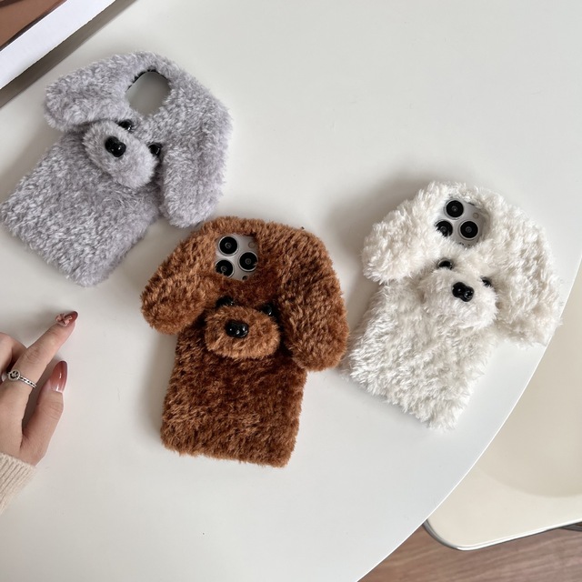 3D Cute Teddy Dog Plush Soft Mobile Phone Case for iPhone X XR 11 12 13 14 15 16 17 Pro Max 17 Air Plush Phone Cover