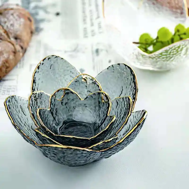 Nordicดอกไม้รูปร่างพนมเปญผลไม้แห้งชามCreative Kitchenอาหารเย็นแก้วคริสตัลชามข้าวขนมหวานก๋วยเตี๋ยวชามสลัด