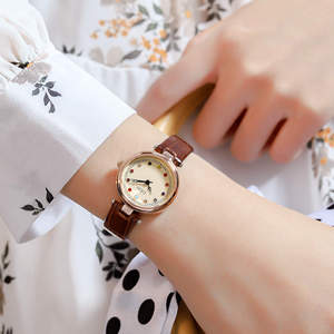 Reloj de pulsera de cuarzo elegante para mujer, color oro rosa, esfera con piedras preciosas de colores, correa de cuero marrón - Product Image 5
