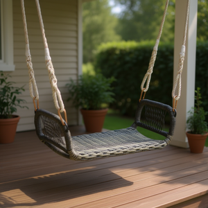 Asiento de mimbre para columpio de porche con reposabrazos, muebles rústicos de exterior en tono marrón para patios - Product Image 2