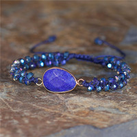 Yingyuetong — Bracelet en macramé avec perles, pierres naturelles bleues, bijoux tressés, en Lapis lazuli, breloque