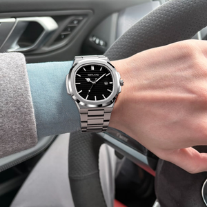 Orologio da <span class=keywords><strong>Uomo</strong></span> <span class=keywords><strong>Classico</strong></span> alla Moda con Cinturino in Acciaio Inossidabile, Quadrante Quadrato, Movimento al Quarzo, Impermeabile, con Luce Notturna e Data - Product Image 6