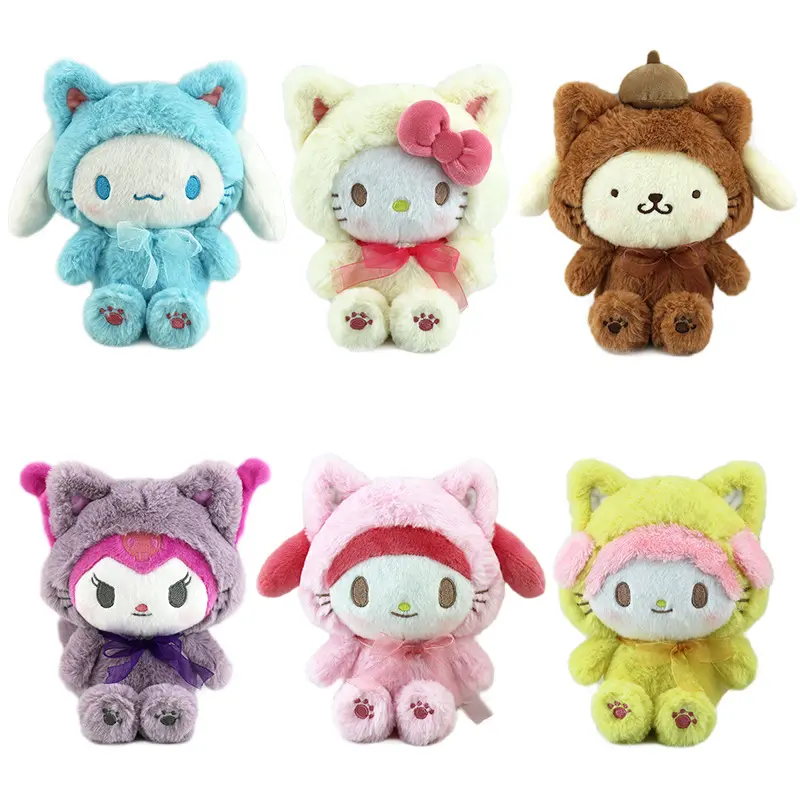 3D Lovely Cartoon Kitty Kuromi Melody Soft Plush Toys Hot Sale High Quality Cinnamoroll Stuffed Animals Wholesale Children Gifts