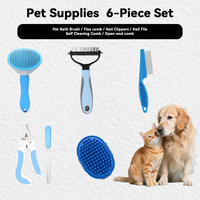 Kit de toilettage pour chiens et chats 6 pièces avec peigne anti-puces, brosse de bain, coupe-ongles, brosses en acier inoxydable et en plastique pour la perte de poils