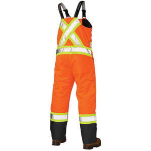 Winter Hi Vis Bib <strong>Overalls</strong> <strong>Black</strong> Bottom Waterproof Insulated Quilted Work Pants for Canada - Product Image 4
