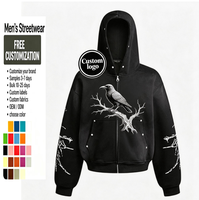 Sweat à capuche zippé pour homme, style gothique Y2K, avec broderie motif cœur, en coton, coupe oversize, pour streetwear rétro