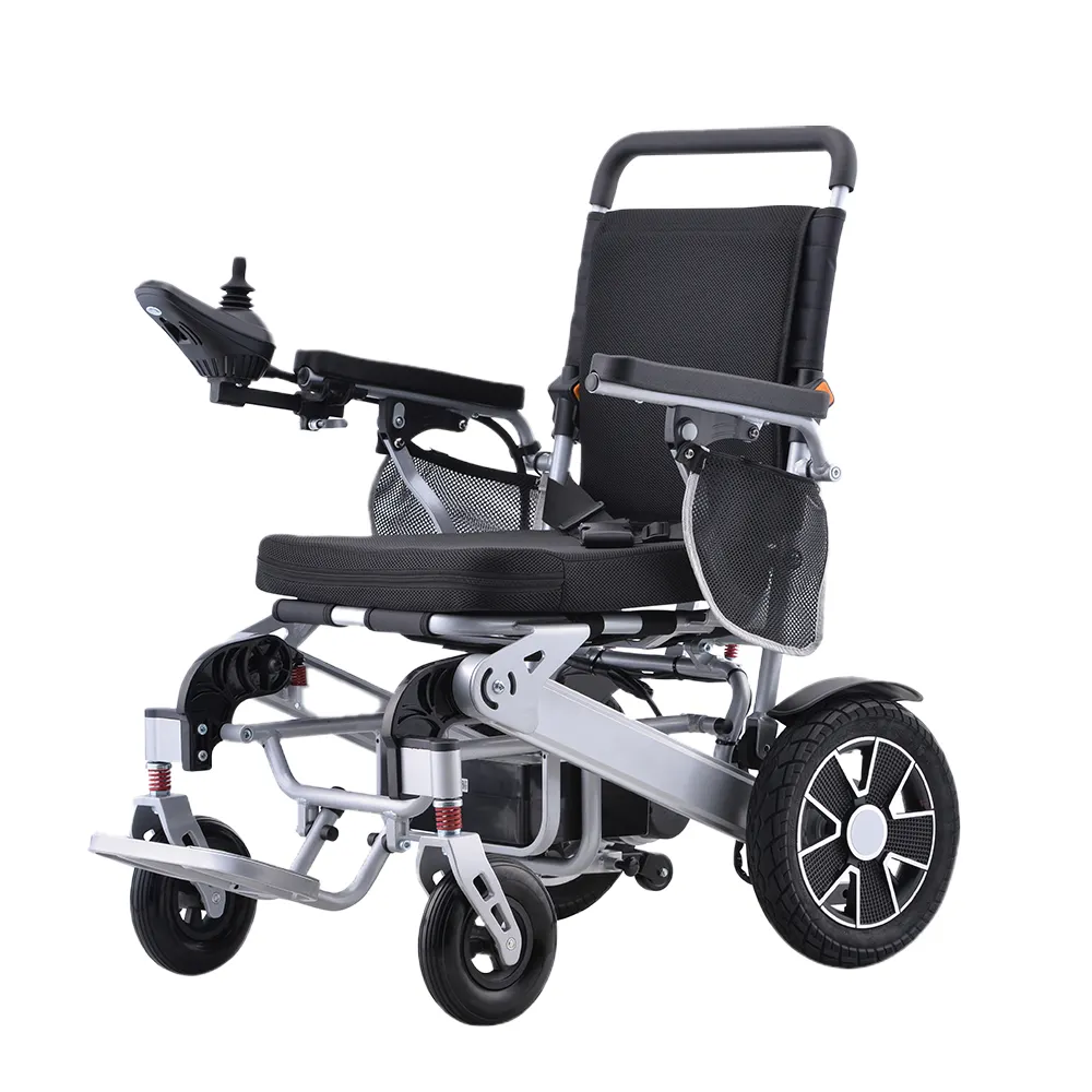 Cadeira de rodas elétrica dobrável, equipamento de reabilitação para deficientes, almofada de couro e alumínio, novo design leve