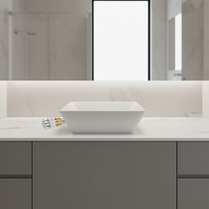 Lavabo Quadrato in Ceramica Bianca 410mm, Moderno Lavandino da Bagno Senza Fori, Finitura Lucida - Product Image 2