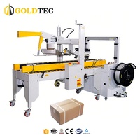 Système de scellage et de cerclage automatique de cartons Goldtec Heavy Duty, ligne d'emballage de cartons, scelleuse et cerclatrice de cartons