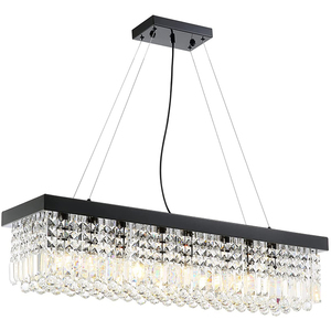 Lustre rectangulaire en cristal doré E26 LED 3500K blanc chaud, hauteur réglable, Ra90 CRI, luminaire suspendu pour salon, haute luminosité - Product Image 1