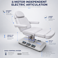 Fauteuil de beauté électrique à 3 moteurs, inclinable, pour soins du visage, avec base intégrée, pédales, lumière ambiante LED pour salon, spa, studio