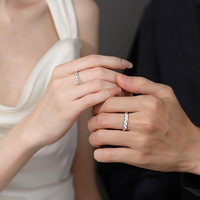 Cadeau de luxe, bague de fiançailles ajustable pour couple, en argent plaqué 925, avec cristal de moissanite, bijoux pour alliance de mariage