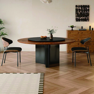 Mesa de comedor redonda de lujo moderna con bandeja giratoria estable, tapa de madera para el hogar, hoteles, apartamentos, restaurantes, villas para la cena - Product Image 4