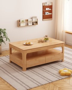 Modern Solid Wood Coffee <b>Table</b> with Drawers Open <b>Storage</b> Shelf Living Room Tea <b>Table</b> - Product Image 1