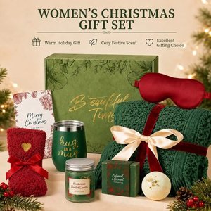 2026 Christmas Gift Set With Plush Blanket Sleep Mask Candle Soap And <b>Mug</b> Luxury Holiday Themed Present For Her Bathing Set - Product Image 2