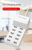 Cargador USB Portátil de 50W con 10 Puertos, Estación de Carga Inteligente de Escritorio para Múltiples Dispositivos, para Teléfono, Tableta, Reproductores MP4, Energía de Viaje