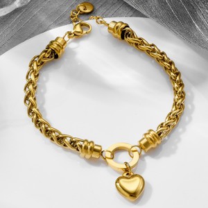 SL424 European American Trend Temperament Heart Hollow Pendant Stainless Steel 18K Gold Plated Wheat Chain <b>Adjustable</b> <b>Bracelet</b> - Product Image 3