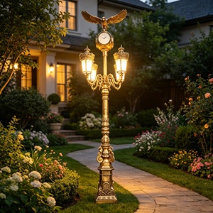Lámpara de Jardín LED de Estilo Europeo Grande con Reloj, Eléctrica, IP65, Impermeable, de Hierro Fundido y Aluminio, para Decoración de Calles - Product Image 6