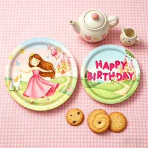 Platos de Papel Desechables con Diseño de Princesa para Cumpleaños - <span class=keywords><strong>Vajilla</strong></span> Desechable de 7/9 Pulgadas con Unicornio para Niñas - Product Image 1