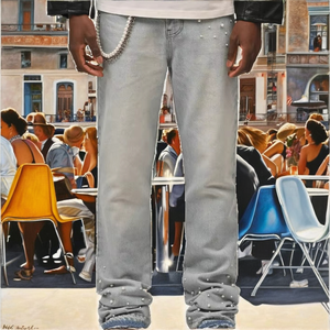 Jeans de Pierna Recta de Alta Gama para Hombre, Cintura Media, Negros, Transpirables, de Mezclilla Lavada, Primavera-Otoño, Mezcla de Poliéster/Algodón - Product Image 2