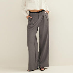 Pantaloni da donna a gamba larga da donna pantaloni larghi 2024 moda Business <span class=keywords><strong>con</strong></span> fascia elastica plissettata dritta lavoro da ufficio pantaloni Casual - Product Image 1