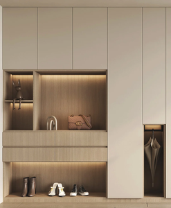 Armoire d'entrée de style <span class=keywords><strong>scandinave</strong></span> avec éclairage LED et banc à chaussures Armoire d'entrée beige de luxe pour appartement de luxe - Product Image 3