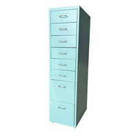 Commode autoportante moderne en acier turquoise à 8 tiroirs verrouillables pour le rangement de maquillage à la maison, au bureau et dans la chambre