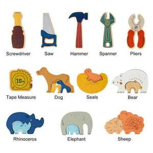 Rompecabezas Montessori 3D tablero de madera rayado a mano con formas de dibujos animados juguete educativo a juego para bebés - Product Image 3